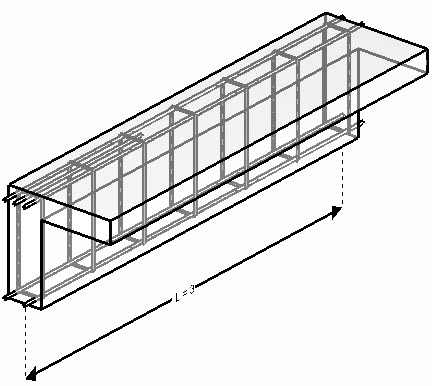 3D model, concrete beam and calculated reinforcement rebars