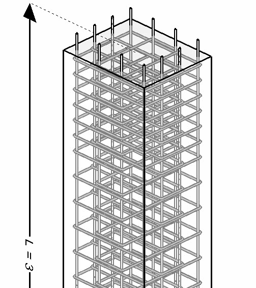 3D model, concrete column and calculated reinforcement rebars