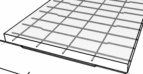 3D model, concrete slab and calculated reinforcement rebars