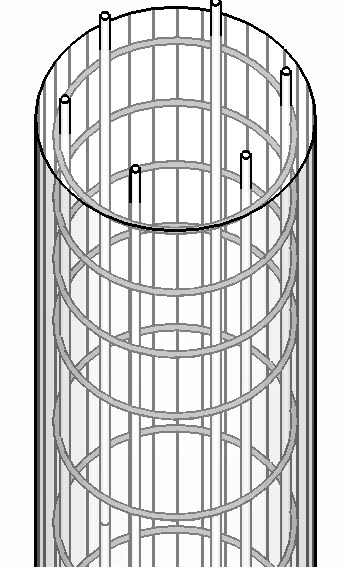 3D model, concrete column and calculated reinforcement rebars